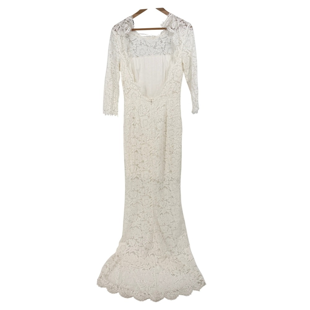 Rachel Zoe Estelle White‎ Floral Lace Open Back Gown 3/4 Sleeve Dress Size 8